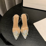 Shoes Women Crystal Flower PVC Summer Strange Transparent High Heels Mules Sandals Pumps MartLion   