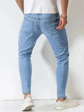 Men Jeans Stretch Skinny Denim Pants Solid Color Black Blue  Summer Street MartLion   