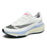 Unisex Men's Sneakers Lace Up Round Toe Cushioning Running Shoes Woman Trainer Race Breathable Couple Tenis MartLion White-Blue 39 