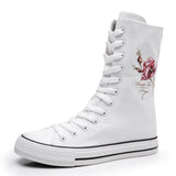  Mid Length Women's Shoes with Front Lace Up Side Zipper Rose Pattern Casual Student Board MartLion - Mart Lion