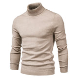 Winter Thick Men's Sweaters Casual Turtle Neck Solid Color Warm Slim Turtleneck Sweaters Pullover MartLion HIGH001-Khaki EUR  XL 72-80 kg 