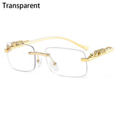 In Trend Rimless Rectangle Sunglasses Women Luxury Designer Cut Edge Shades Golden Leopard Frame Eyewear MartLion transparent  