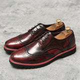 Golden Brogue Shoes Men's Dress Soft Split Leather Lace Up Oxfords Flat Work Footwear Mart Lion   