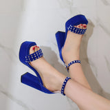 Summer Blue Black Women Platform Sandals Square Toe High Heels Lady Causal Shoes MartLion Blue 13.5 