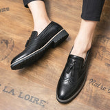 Brogue Dress Shoes Men's Formal Soft Split Leather Slip On Loafers Flat Work Footwear Mart Lion   