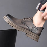 Spring Autumn Cow Leather Platform Shoes Men's Designer Causal Solid Color Dress Shoes Ankle Boots MartLion   