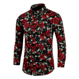 Men's Floral Printed White Shirt Long Sleeve Red Rose Print Shirt Slim Fit Flower Streetwear Tops MartLion Black L Pack of 1 | CHINA