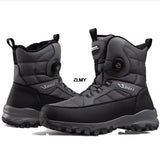 Warm Men's Snow Boots Waterproof Outdoor Winter Snowboots Rotated Button High Top Plush Cotton Winter Hiking Shoes MartLion grey 40 