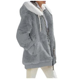 Winter Women's Coat Casual Hooded Zipper Lady Clothes Cashmere Female Fleece Jacket Solid Color Ladies Coats MartLion Light Grey S 