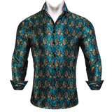 Barry Wang Luxury Rose Red Paisley Silk Shirts Men's Long Sleeve Casual Flower Shirts Designer Fit Dress BCY-0029 Mart Lion CY-0434 L 