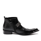  Pointed Toe Ankle Boots For Men's Heel Rhinestone Belt Lion Steel Toe For Office Genuine Leather MartLion - Mart Lion