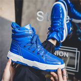 Blue Leather Sneakers For Men's Design Lace-up High Shoes Luxury Skateboard Casual Platform Sneakers Chunky MartLion   