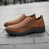 Leather Men's Casual Shoes Loafers Moccasins Breathable Slip on Driving MartLion Light Brown 39 