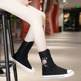 Mid Length Women's Shoes with Front Lace Up Side Zipper Rose Pattern Casual Student Board MartLion   