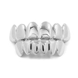 Hip Hop Gold Color Teeth Grills Set Men's Women Dental Jewelry Top Bottom Tooth Mouth Vampire Teeth Caps Cosplay Party Rapper MartLion Silver Flat Teeth  