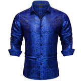 Luxury Purple Paisley Men's Long Sleeve Silk Polyester Dress Shirt Button Down Collar Social Prom Party Clothing MartLion CYC-2049 S 