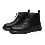 Men's Genuine Leather British Style Boots for Outdoor Top Layer Cowhide Casual Thick Soled Life MartLion Black 43 