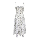 Women's  Solid Color Floral Retro Court Style Suspender Pocket Dress MartLion   