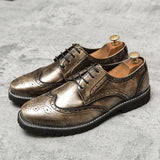 Golden Brogue Shoes Men's Dress Soft Split Leather Lace Up Oxfords Flat Work Footwear Mart Lion   