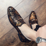 Men's Dress Leather Shoes For Luxury British Gold Blue National Pattern Oxfords Classic Gentleman Wedding Prom Mart Lion   