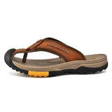 Golden Sapling Men's Slippers Summer Shoes Genuine Leather Flip Flops Casual Beach Leisure Slides MartLion Brown 56 45 