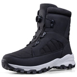 Rotating Button Men's Snow Boots Warm Thicken Plush Winter Waterproof Hiking Wear Resistant Anti Slip MartLion Black 40 CHINA