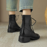 Winter Retro Women Boots Lace Up Chelsea Round Toe Shoes Short Genuine Leather Western MartLion   