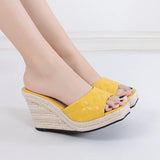 High Heels Sandals Women Party Shoes Peep toe Elegant Ladies Wedges Blue Yellow Black MartLion Yellow 10 