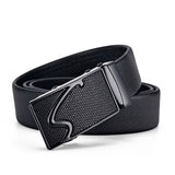 Men's Leather Belt Metal Automatic Buckle Work Black PU Strap MartLion Black S 120cm 