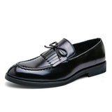 Tassel Men's Oxfords Dress Shoes Bow Formal Casual Footwear Slip On Party Pointed Toe Mart Lion Black 6.5 