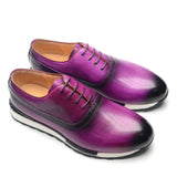 Shoes for Men's Genuine Leather Lace-up Plain Round Toe Handmade Black Blue Purple Footwear Casual Sneakers MartLion   