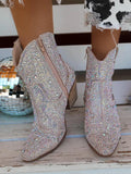 Western Cowboy Women Ankle Boots Glitter Bling Shiny Trend High Heels Shoes MartLion   