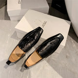 Spring Genuine Leather Square Toe Women Shoes Casual Loafers Silvery Slip-on Pumps MartLion   