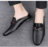Summer Breathable Shoes Men's Genuine Leather Half Slip on Moccasins Casual Style Luxury Brand Half Loafers MartLion   