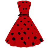 Polka Dot Summer Ladies Dress Vintage Retro With Sleeveless V-Neck  Robe Casual MartLion   