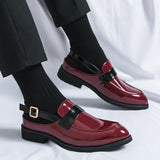 Classic Red Glitter Leather Men's Summer Shoes Low-heel Elegant Dress Buckle Formal Sandals Zapatos De Vestir MartLion   