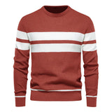 Men's Winter Stripe Sweater Thick Warm Pullovers Men's O-neck Basic Casual Slim Comfortable Sweaters MartLion red S 