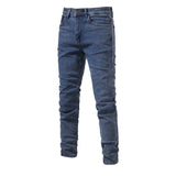 Jeans Men's Solid Color Slim Fit Straight Trousers Cotton Casual Wear Denim Jeans Pants MartLion blue 33 CHINA