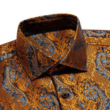 Hi-Tie Men's Silk Shirts Jacquard Paisley Floral Long Sleeve Lapel Shirt Blouse Outerwear Wedding Office Breathable MartLion CY-1005 S 