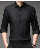 Mulberry Silk Shirt Men's Long Sleeved Spring and  Casual Solid Color Thin Formal No Iron Shirts MartLion   