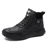 Lace-Up Winter Men's Boots Leather Plush Warm Snow Outdoor Motorcycle Young Casual MartLion no fur black 12 