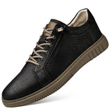 Men's Skateboarding Shoes Leather Sneakers Casual Flats Trendy Spring Autumn MartLion Black 38 