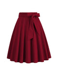 Women Summer Midi Long Skirt Solid Elegant Waist MartLion Claret M 