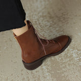 Winter Retro Women Boots Lace Up Chelsea Round Toe Shoes Short Genuine Leather Western MartLion   