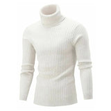 15 Colors Autumn and Winter Men's Warm High Neck Solid Elastic Knit Bottom Pullover Sweater Harajuku MartLion White M 