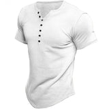 Summer Men's T Shirt Short Sleeve Henry Collar Tops Tees Solid Color Casual Daily Streetwear Clothing Mart Lion White S 