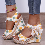Womens High Heels Sandals Bowknot Design Platform Wedges Female Casual Increas Ladies Ankle Strap Open Toe Shoes Mart Lion Pineapple 999 35 