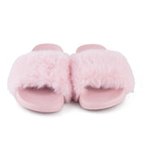 Summer indoor shoes ladies flat solid color open toe flip flops fake fur fox fur slippers MartLion   