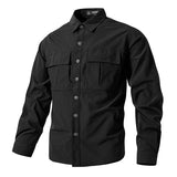 High Stretch Tooling Shirt Mens Outdoor Casual Waterproof Long Sleeved Tops Tactics Quick Drying Pockets MartLion black XS 50-60KG 