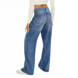 Casual Wide Leg Jeans Women Streetwear All-Match Washed Denim Trousers Female MartLion   